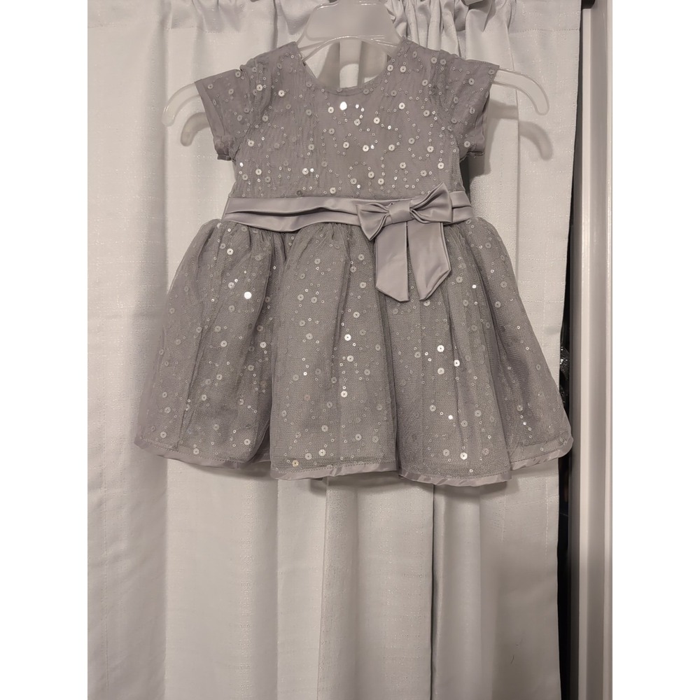 Toddler Girls Princess Silver Sparkle Dress Satin Bow 3 Layer  24 Months
